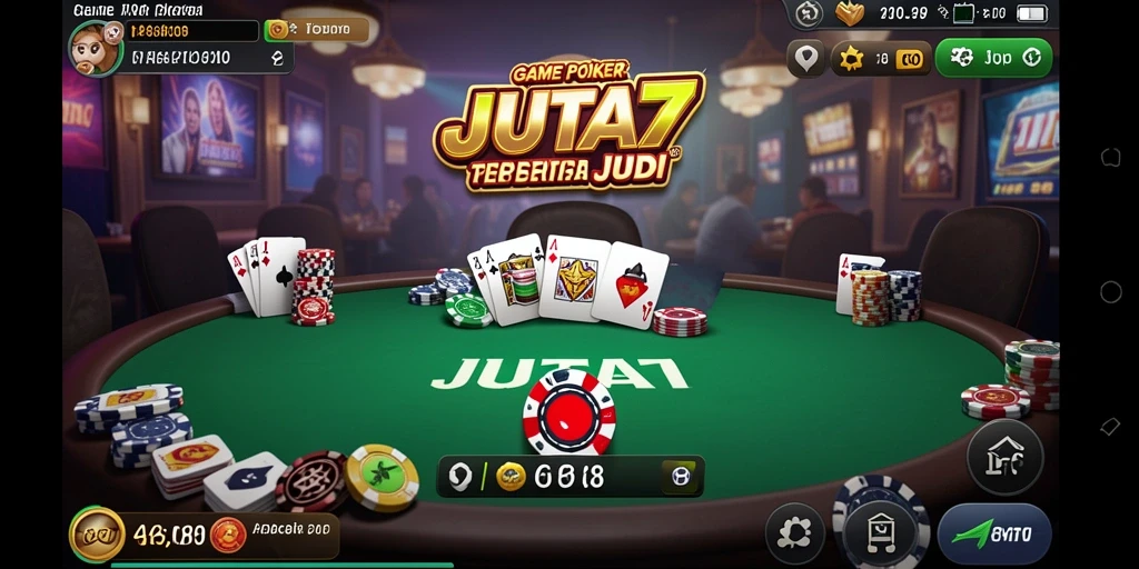 Screenshot dari gameplay seru JUTA7 yang menampilkan aksi poker intens.