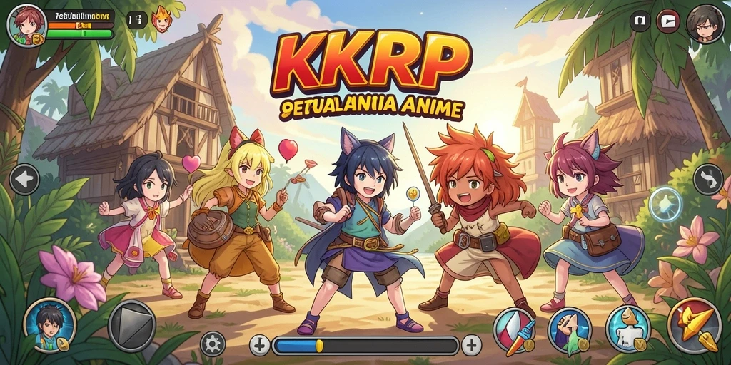 Screenshot gameplay KKRP menampilkan karakter anime dalam aksi.