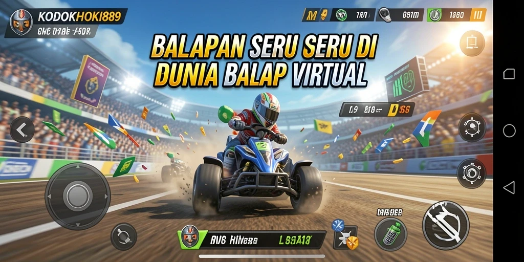 Tangkapan layar menunjukkan aksi balap seru dalam KODOKHOKI889.