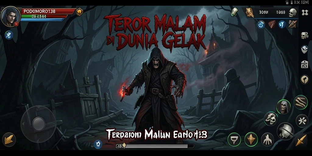 Screenshot gameplay menegangkan dari PODOMORO138 yang menunjukkan suasana horor.